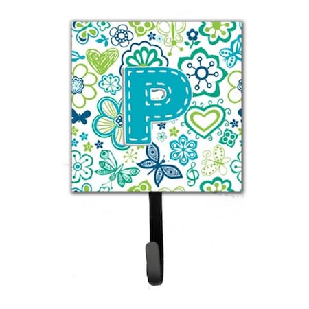Jensendistributionservices Letter P Flowers And Butterflies Teal Blue Leash & Key Holder MI1658325